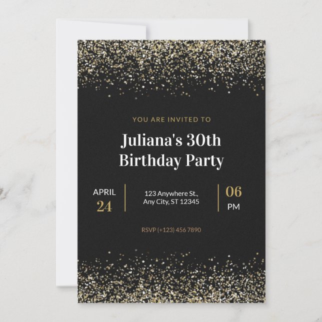 Black Modern Birthday Invitation (Front)