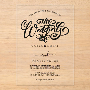 Black Modern Boho Acrylic Wedding Invitation
