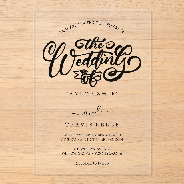 Black Modern Boho Acrylic Wedding Invitation (Front)