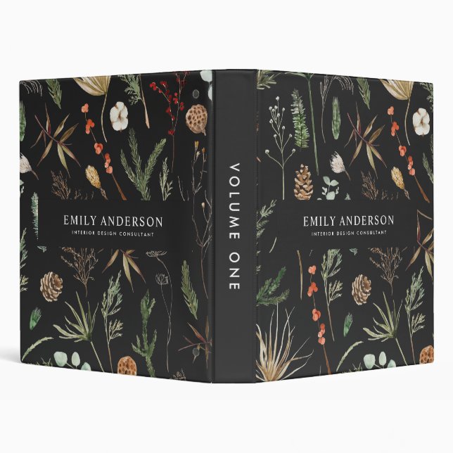 black modern botanical elegant contemporary binder (Background)
