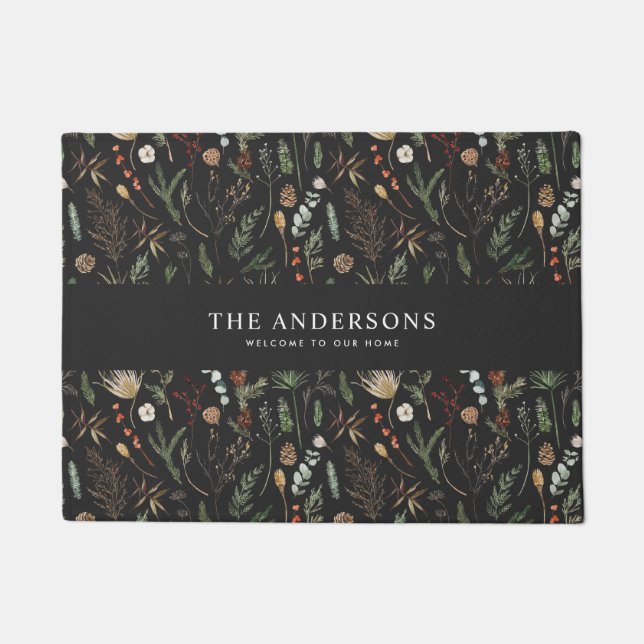 black modern botanical elegant contemporary doormat (Front)