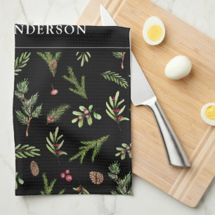 black modern botanical elegant contemporary kitchen towel