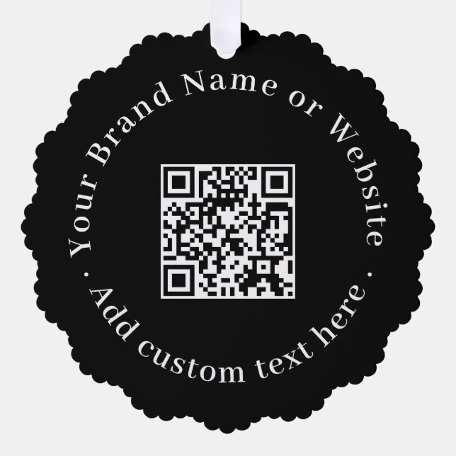 Black Modern Business QR Code Christmas Logo  Ornament Card (Front)