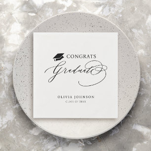 Black Modern Calligraphy Congrats Graduate Napkin