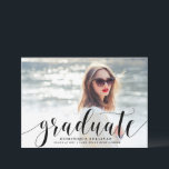 Black Modern Calligraphy Photo Graduation Announcement<br><div class="desc">Modern graduation photo announcement featuring modern calligraphy and black stripes pattern. This style is available in variety of colours.</div>