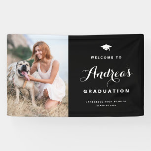Black Modern Calligraphy Photo Graduation Welcome Banner