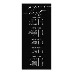 Black Modern Calligraphy Price List Salon Rack Card