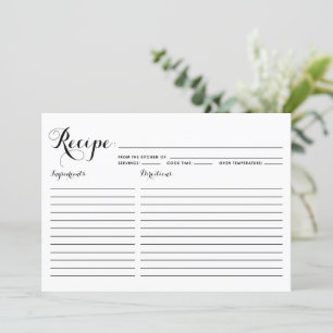 Black Modern Calligraphy Striped Recipe Card