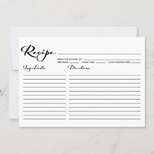 Black Modern Calligraphy Striped Recipe Card