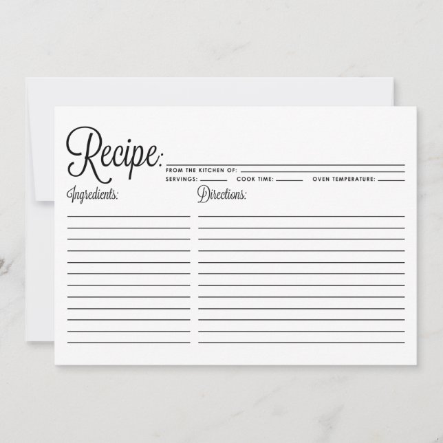 Black Modern Calligraphy Striped Recipe Card (Front)