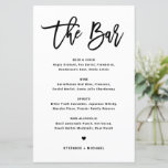 Black Modern Calligraphy Wedding Bar Menu Card<br><div class="desc">Add these customizable drinks menu card stationery to your event tablescape. It features modern calligraphy and simple typography in black. This modern calligraphy bar menu card is perfect for weddings,  bridal showers,  baby showers,  and so much more.</div>