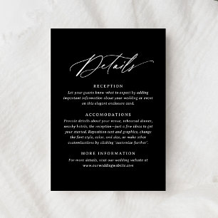 Black Modern Calligraphy Wedding Details RSVP Card