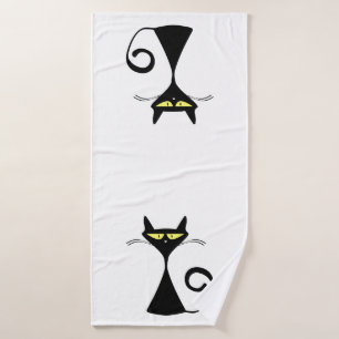Black Modern Cat With Yellow Eyes Bath Towel Set