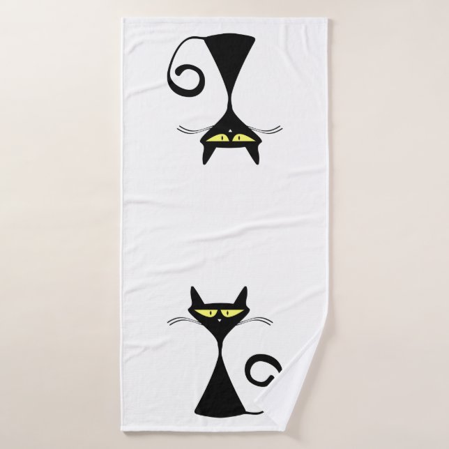 Black Modern Cat With Yellow Eyes Bath Towel Set (Bath Towel)