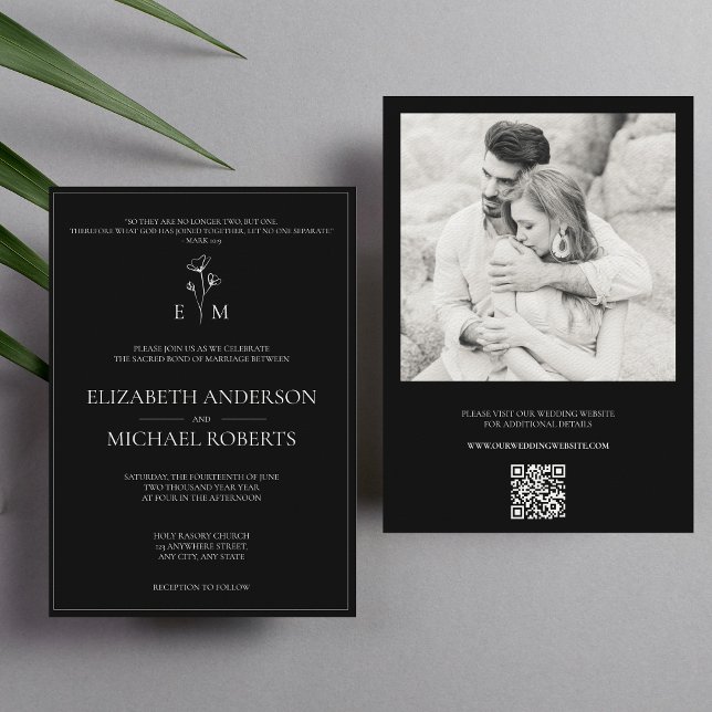 Black Modern Catholique Mariage Invitations Code Q (Créateur téléchargé)