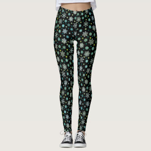 Black Modern Chic Elegant Snowflake in Many Shapes Leggings