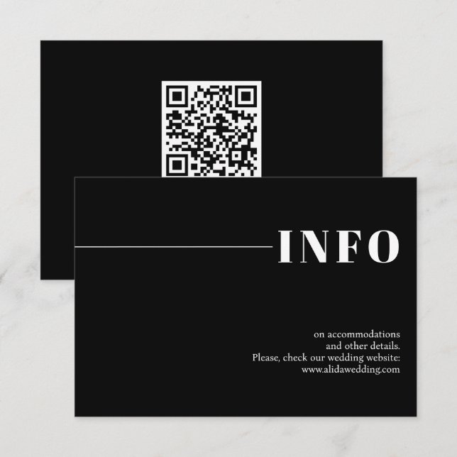 Black modern, chic typography minimalist wedding enclosure card (Front/Back)