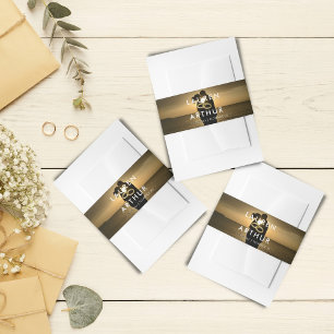 Black Modern Chic Ultra Minimal Photo Wedding Invitation Belly Band