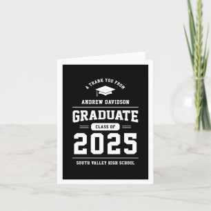 Black Modern Class of 2025 Graduation Blank Thank You Card