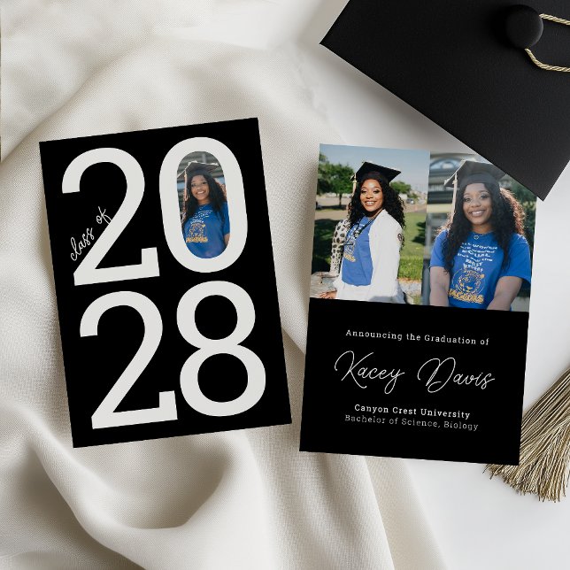 Black Modern Class Year Of and Photo Graduation Announcement (Creator Uploaded)