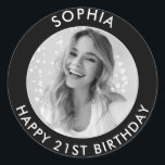 Black Modern Classic Happy 21st Birthday Photo Round Sticker<br><div class="desc">Cute 21st Birthday Happy Birthday Custom black and white Photo stickers for your son or daughter's birthday party. They feature a cute customizable text and image. Perfect for invitations and party bag goodies.</div>