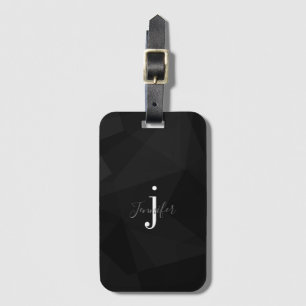 Black Modern Classy Custom Name Monogram Initials Luggage Tag