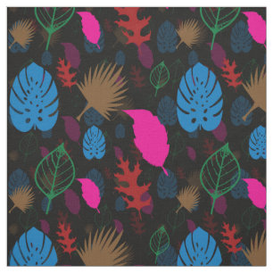 Black Modern Colourful Leaf Abstract Pattern Fabric