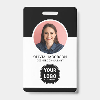 Black Modern Company Employee Photo Security QR ID Badge