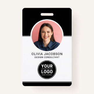 Black Modern Company Employee Photo Security QR ID Badge
