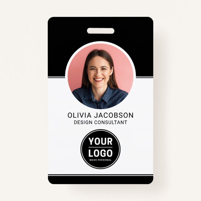 Black Modern Company Employee Photo Security QR ID Badge (Front)