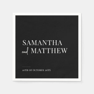Black Modern Couple Names Wedding  Napkin