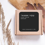 Black Modern Custom Business Thank You Square Sticker<br><div class="desc">Made for you!</div>