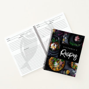 Black Modern Custom Photo Recipe Notebook