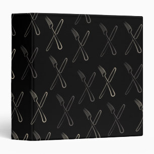 Black Modern Cutlery Cooking Recipe Book Binder