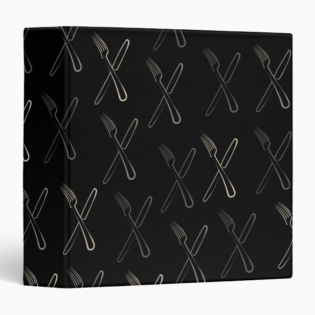 Black Modern Cutlery Cooking Recipe Book Binder (Front/Spine)