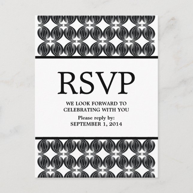 Black Modern Deco RSVP Postcard (Front)