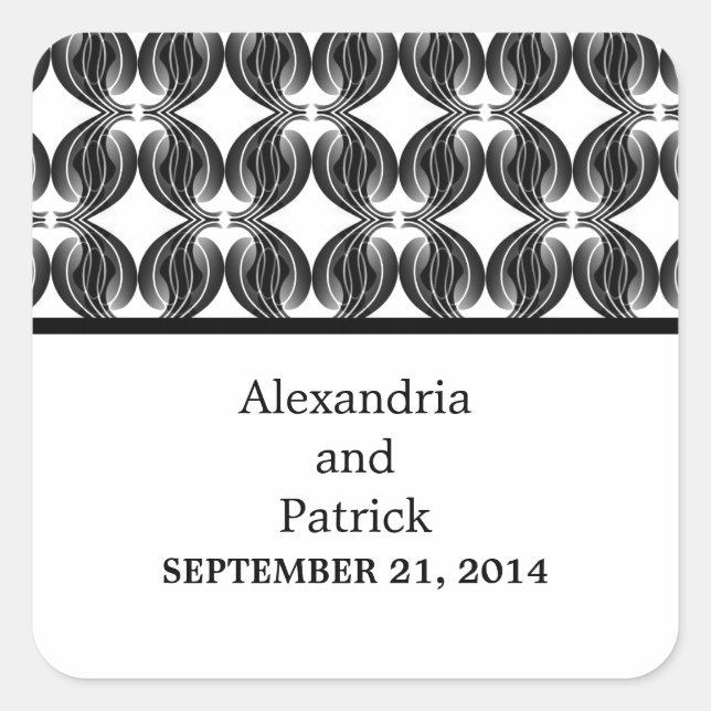 Black Modern Deco Wedding Stickers (Front)