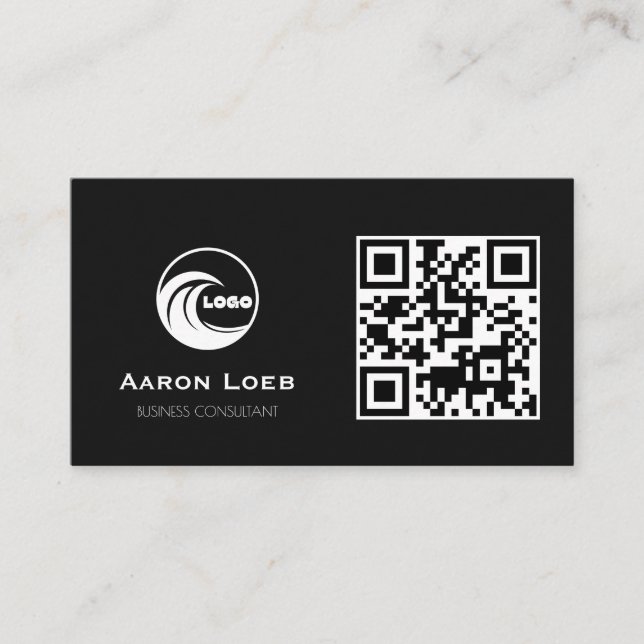 Black Modern Design| Business Card with QR Code (Front)