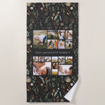 black modern elegant 17 photo botanical pampas beach towel<br><div class="desc">Black modern floral botanical elegant contemporary black moody stylish personalized 17 multi photo design</div>