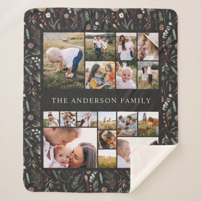 black modern elegant 17 photo botanical pampas fle sherpa blanket (Front)