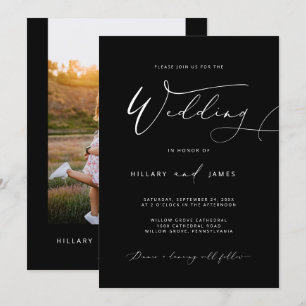 Black Modern Elegant Calligraphy Wedding Invitation
