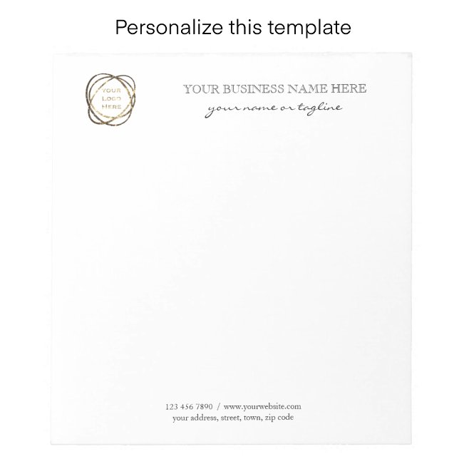 Black Modern Elegant Custom Business Logo    Notepad (Add your logo and custom text for modern stylish business letterhead stationary)
