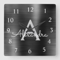 Black Modern Elegant Metallic Monogram Name