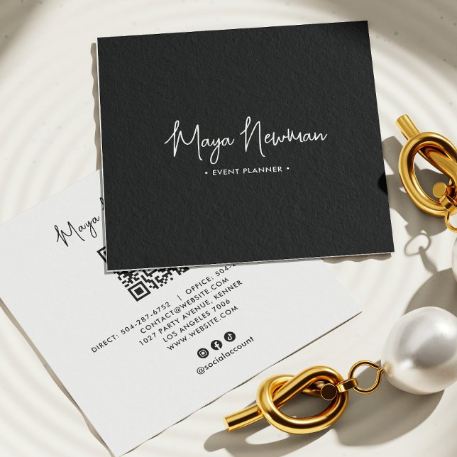 BLACK Modern Elegant Minimal QR Code Professional  Square Business Card (Creator Uploaded)