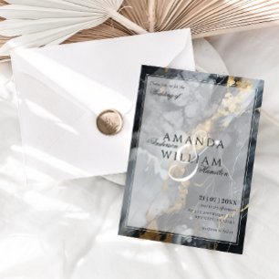 Black Modern Elegant Names Script Abstract Wedding Invitation