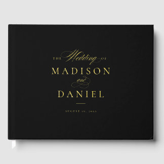 Black Modern Elegant Script Classic Wedding Guest Book