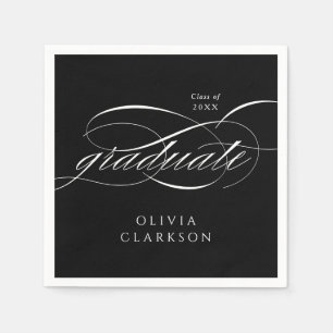 Black Modern Elegant Script Graduation Party Napkin