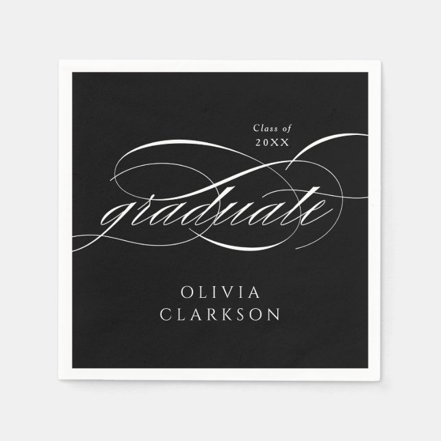 Black Modern Elegant Script Graduation Party Napkin (Front)