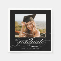 Black Modern Elegant Script Photo Graduation Party