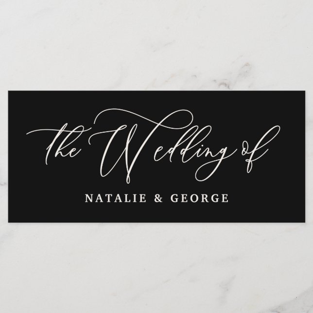 Black modern elegant script the wedding of sign menu (Front)